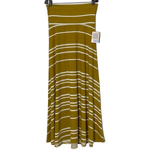 LuLaRoe Dress Womens Medium Gold White Stripe New Strapless Maxi Knit Stretch